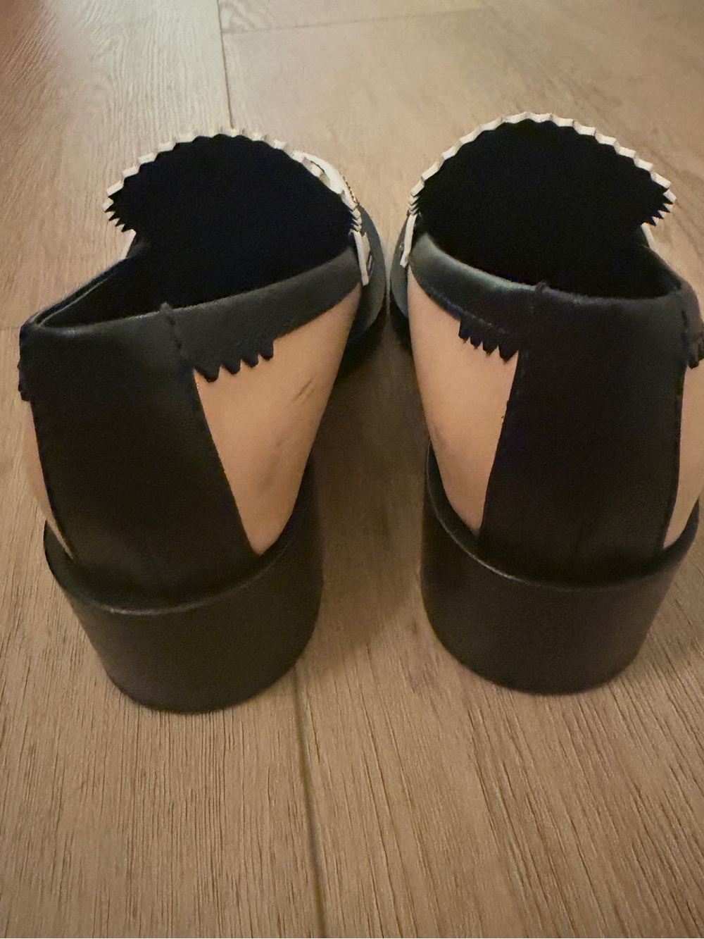 💯 Authentic - CHANEL White and Black Leather Penny Loafers with Tan Accent - Picture 4 of 7